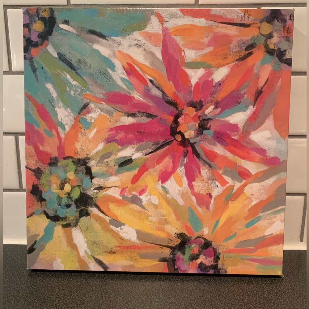 Hand Painted Colourful Floral Small Print Wrapped on Canvas